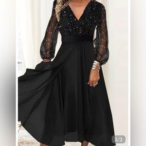 Cool Black Print Long Sleeve Midi Dress